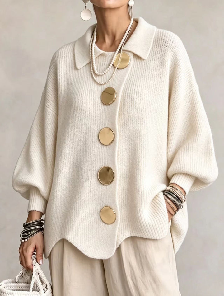 Isadora – Oversized Collared Cardigan with Large Metal Buttons