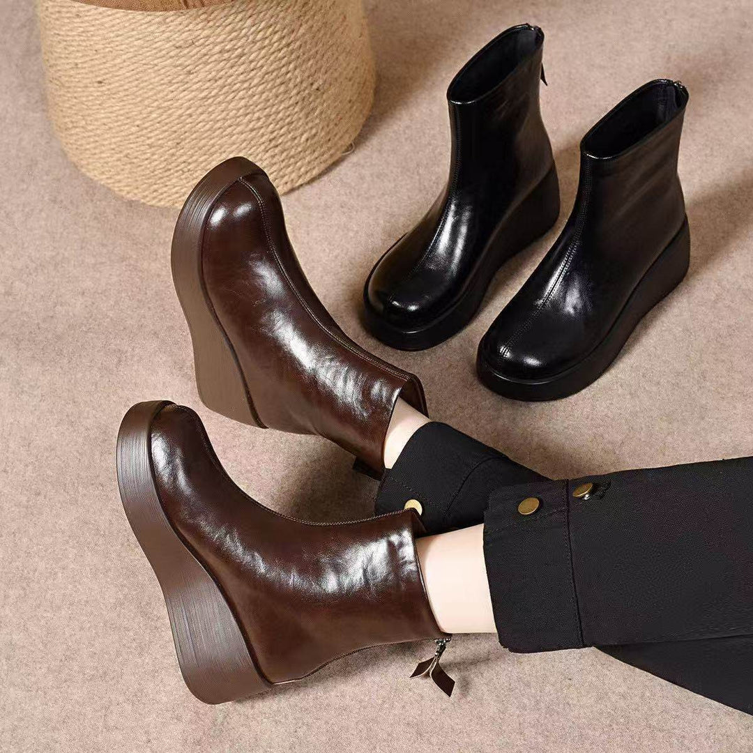 Solange – Fleece-Lined Leather Wedge Ankle Boots