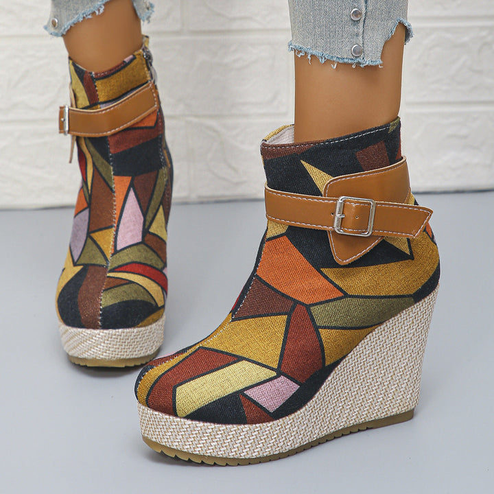 Honorine – Wedge Ankle Boots with Buckle and Side Zip