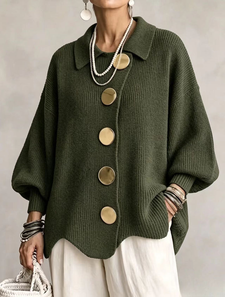 RUTH | Oversized collared cardigan - Olive Green