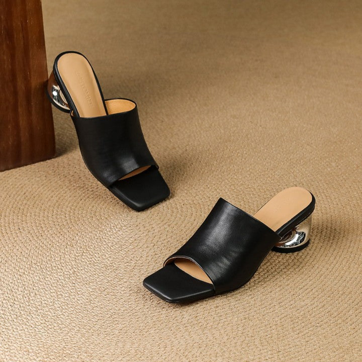 Virelle Curve Leather Mule Heels