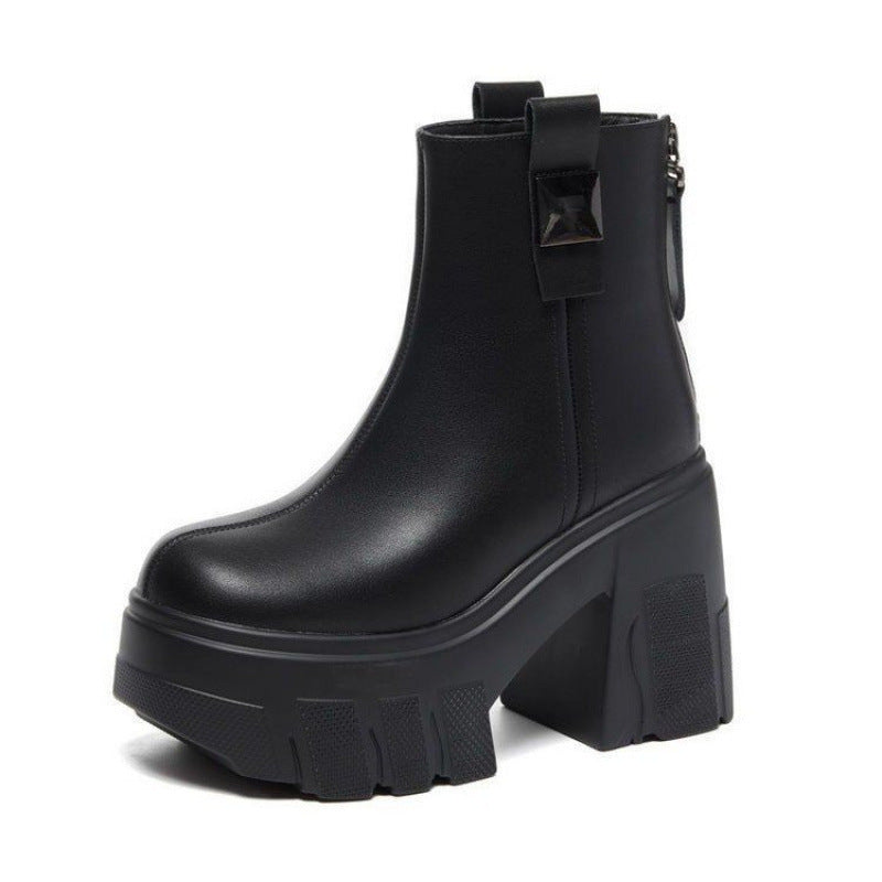 Séverine – Platform Ankle Boots with Block Heel and Back Zip