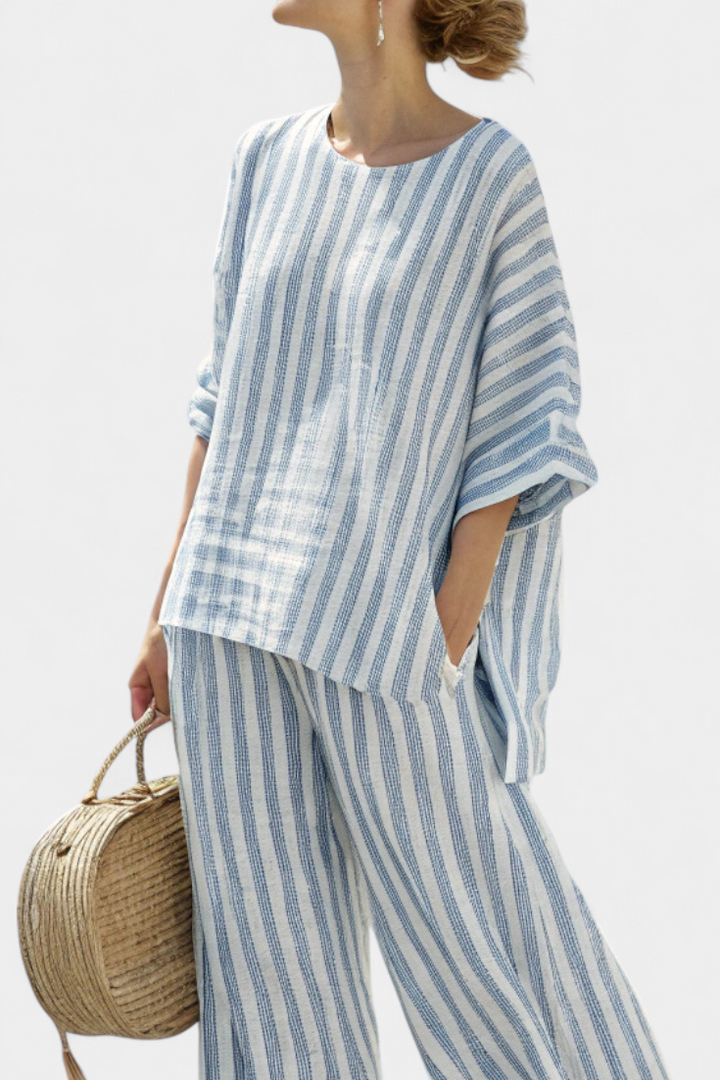 Women's Two-Piece Set | Blue Striped