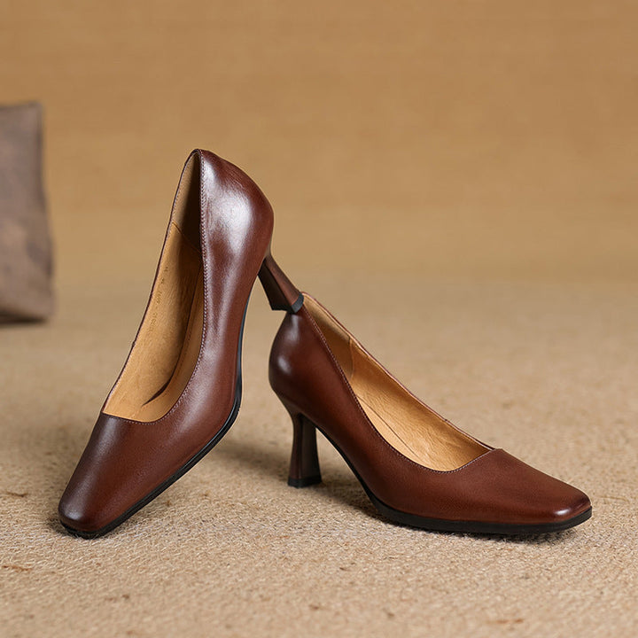 Elviera Square Leather Pumps