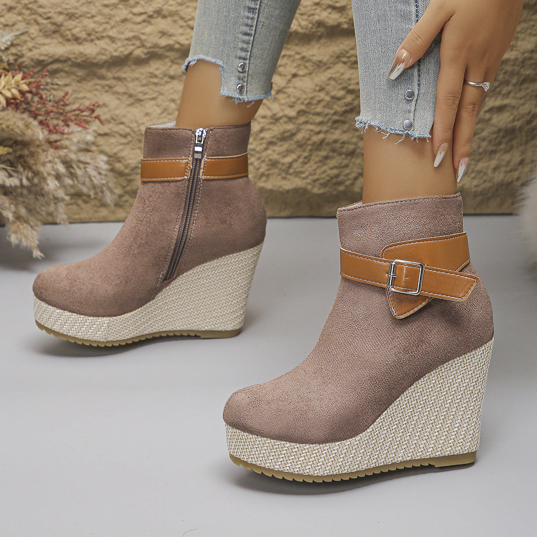 Honorine – Wedge Ankle Boots with Buckle and Side Zip
