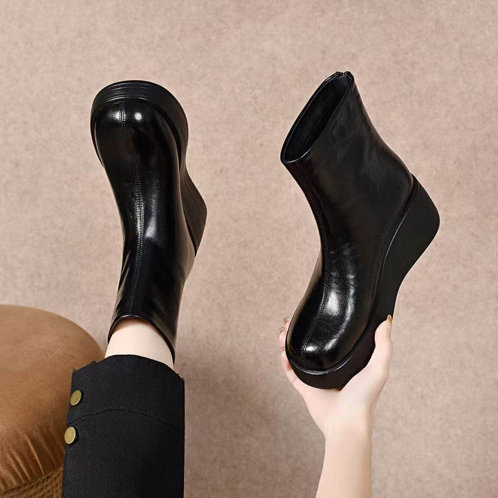 Solange – Fleece-Lined Leather Wedge Ankle Boots