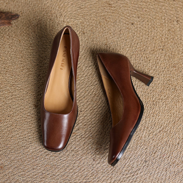 Elviera Square Leather Pumps