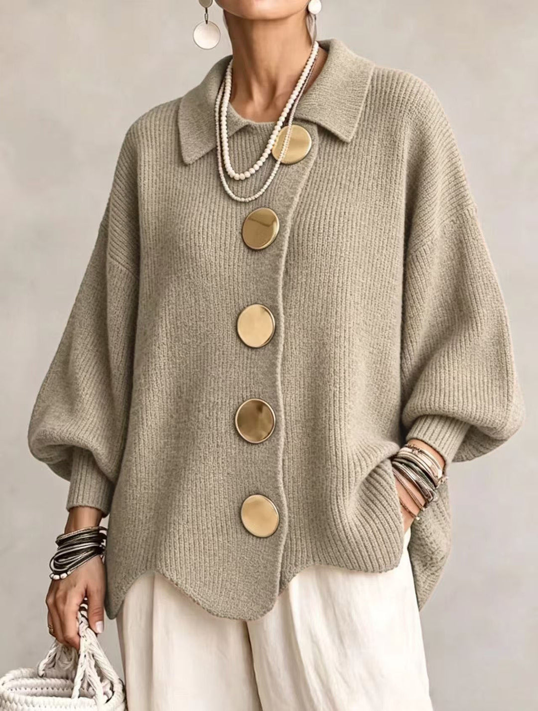 RUTH | Oversized collared cardigan - Khaki