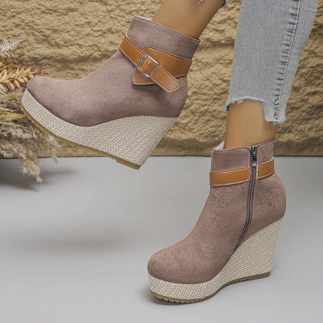 Honorine – Wedge Ankle Boots with Buckle and Side Zip