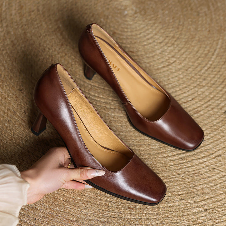 Elviera Square Leather Pumps