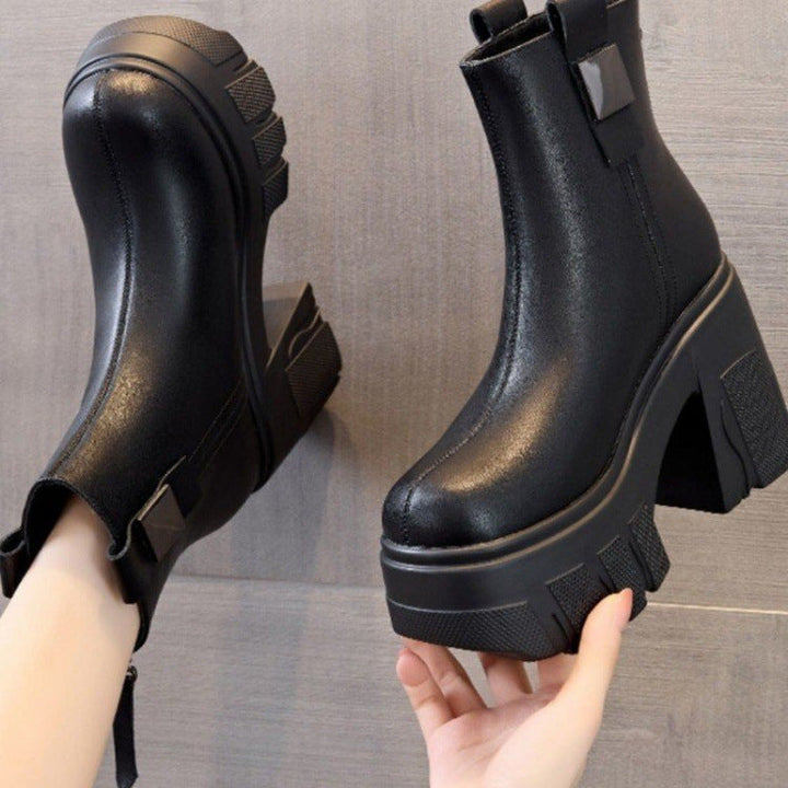 Séverine – Platform Ankle Boots with Block Heel and Back Zip