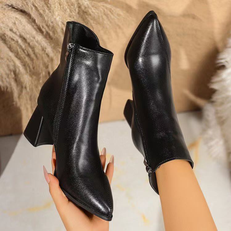 Marceline – Pointed-Toe Ankle Boots with Side Zip