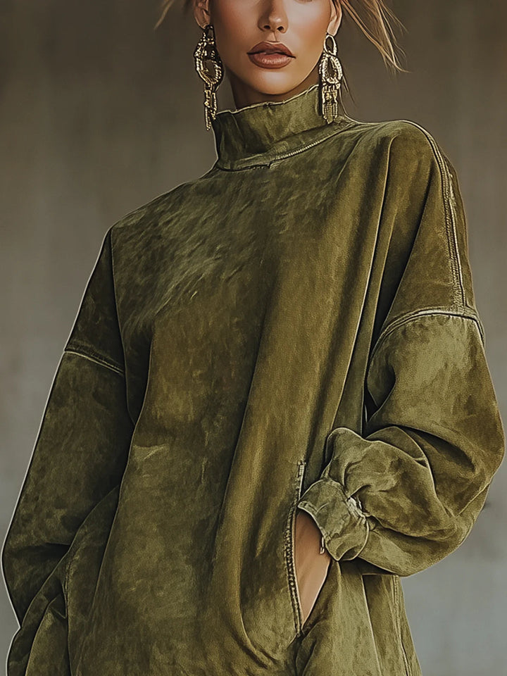 Gabrielle | Faux Suede Dress with High Neck and Fringe