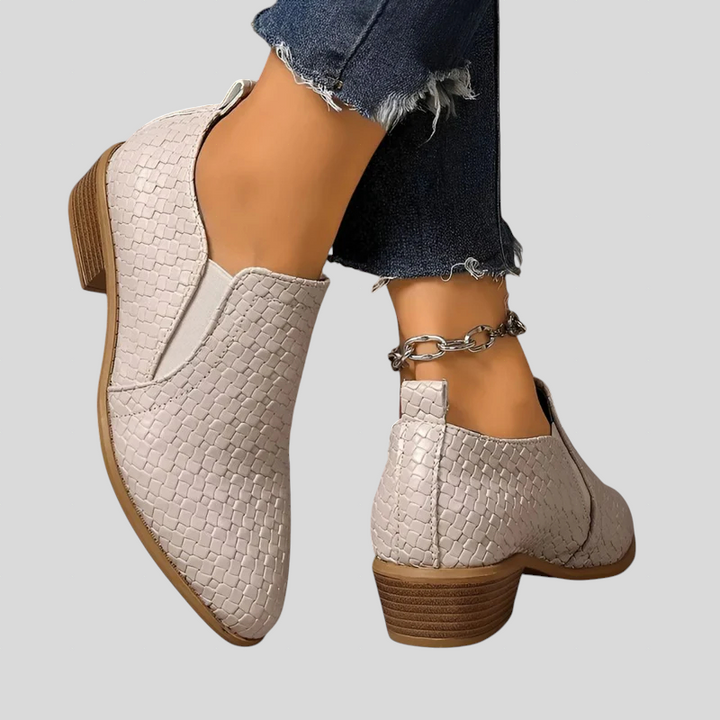 Éliane – Woven Ankle Boots with Block Heel