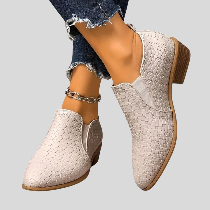 Éliane – Woven Ankle Boots with Block Heel