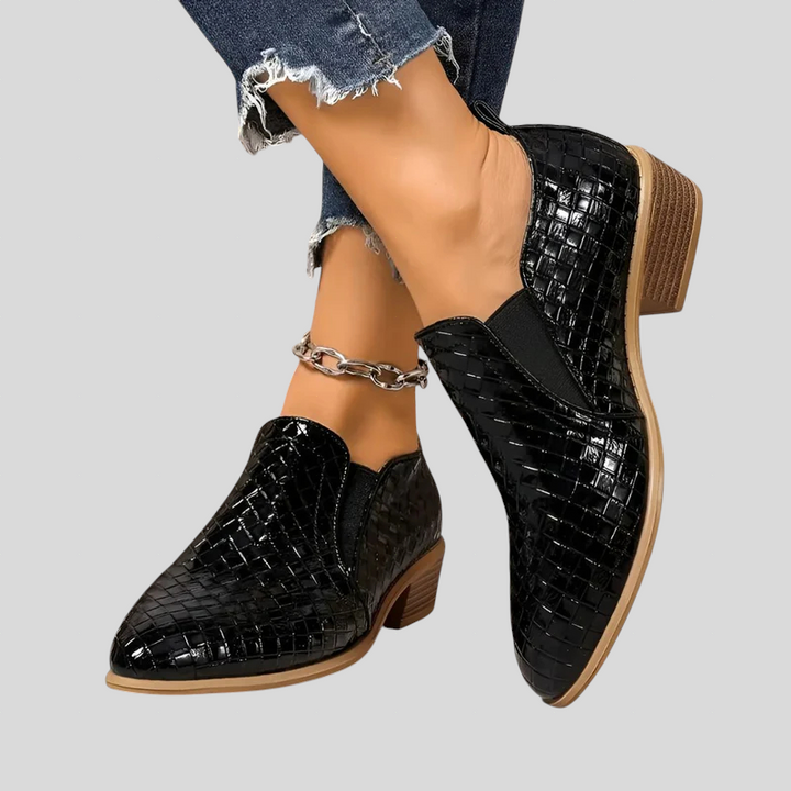Éliane – Woven Ankle Boots with Block Heel