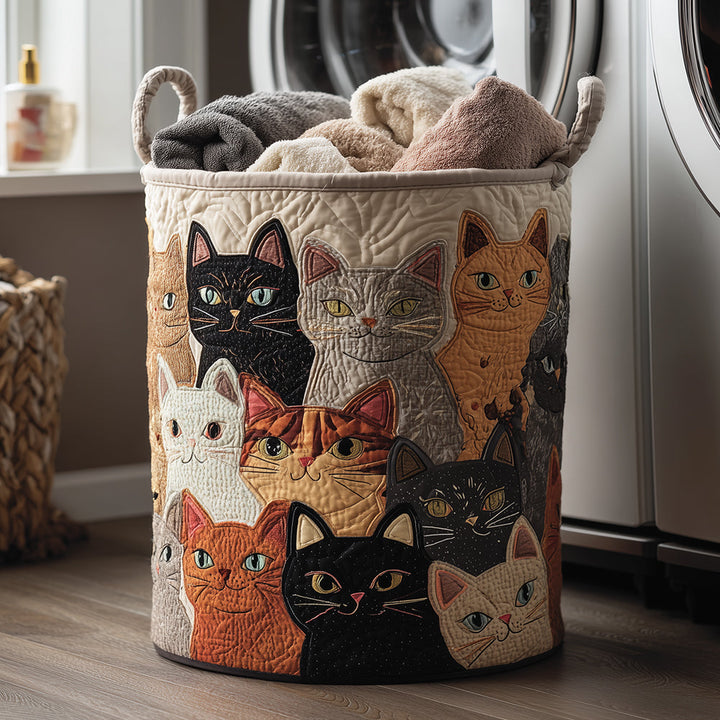 Cozy Purr | Hand-Quilted Laundry Basket