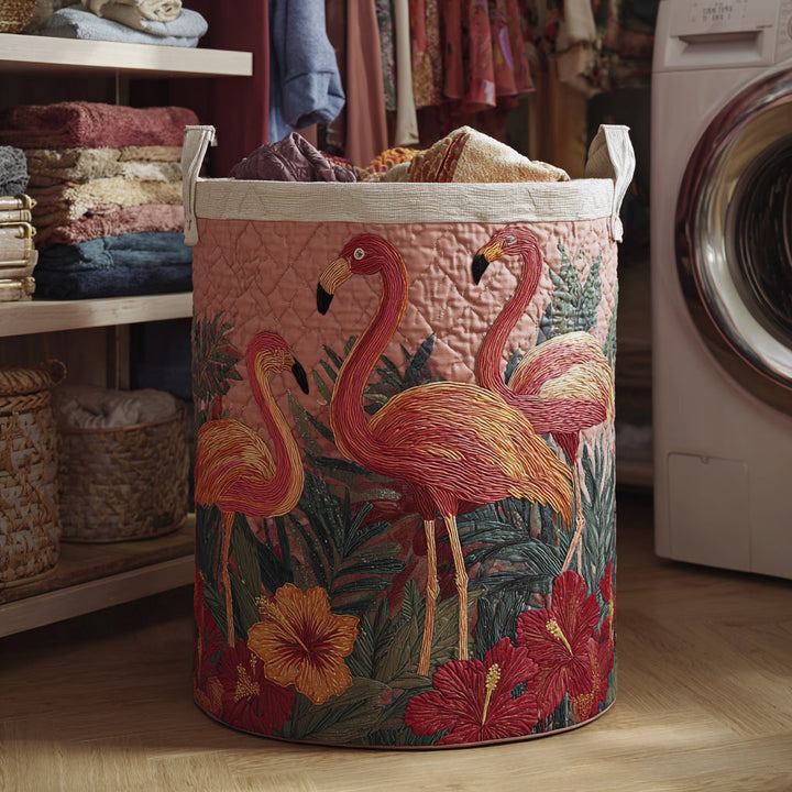 Flamingos in the Sun | Hand-Quilted Laundry Basket