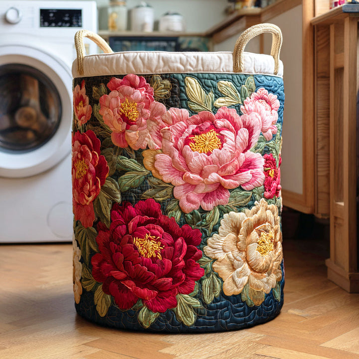 Scarlet Blossom | Hand-Quilted Laundry Basket