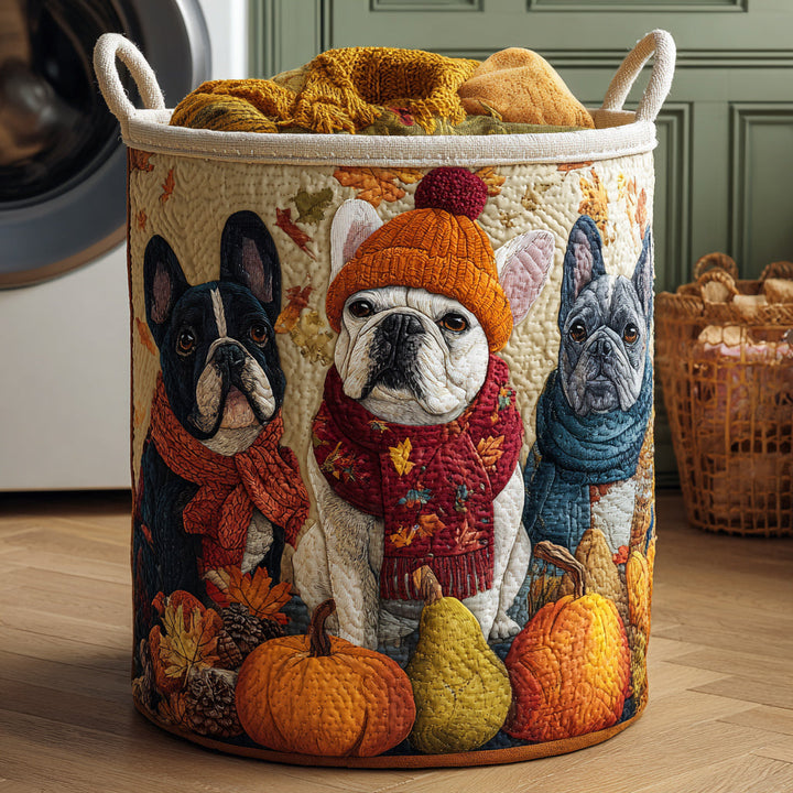 Trio of Cuddly Bulldogs | Hand-Quilted Laundry Basket