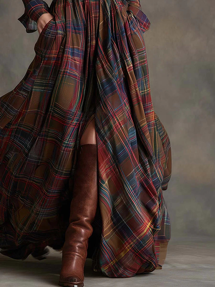 Béatrice | Plaid Long Dress with Belt