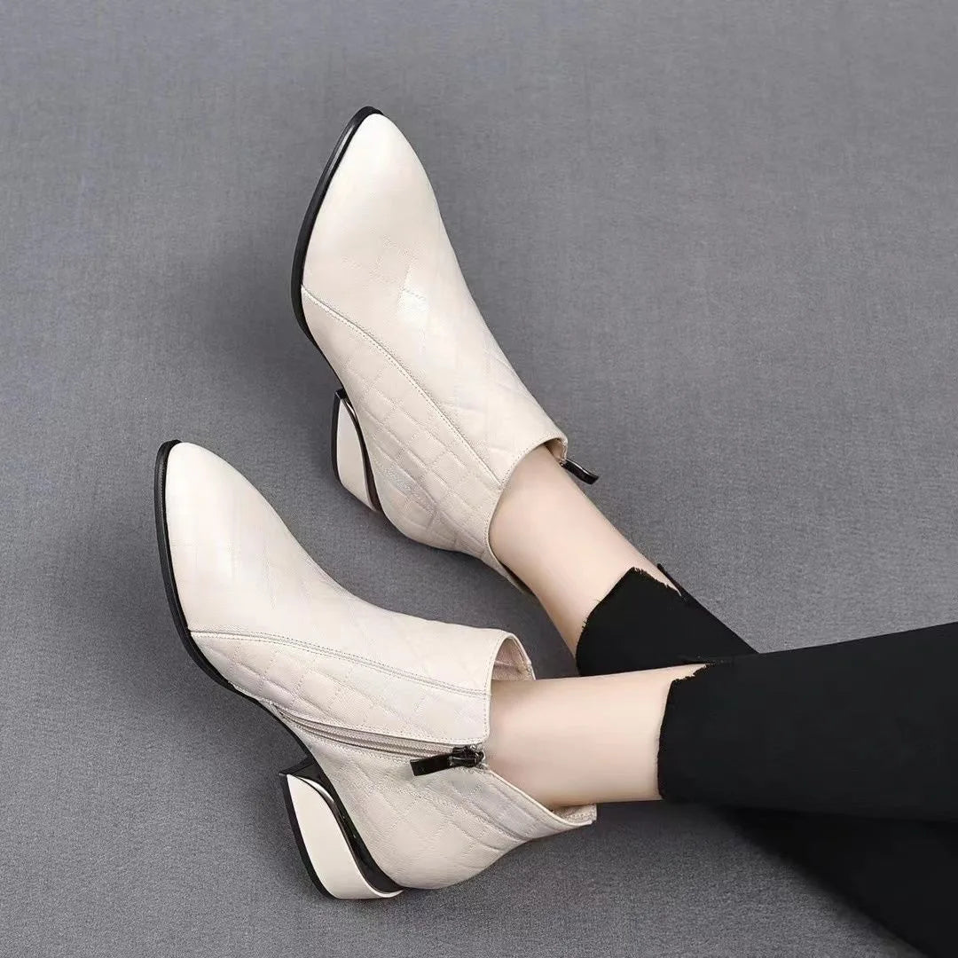 Apolline – Pointed-Toe Orthopedic Ankle Boots with Low Square Heel