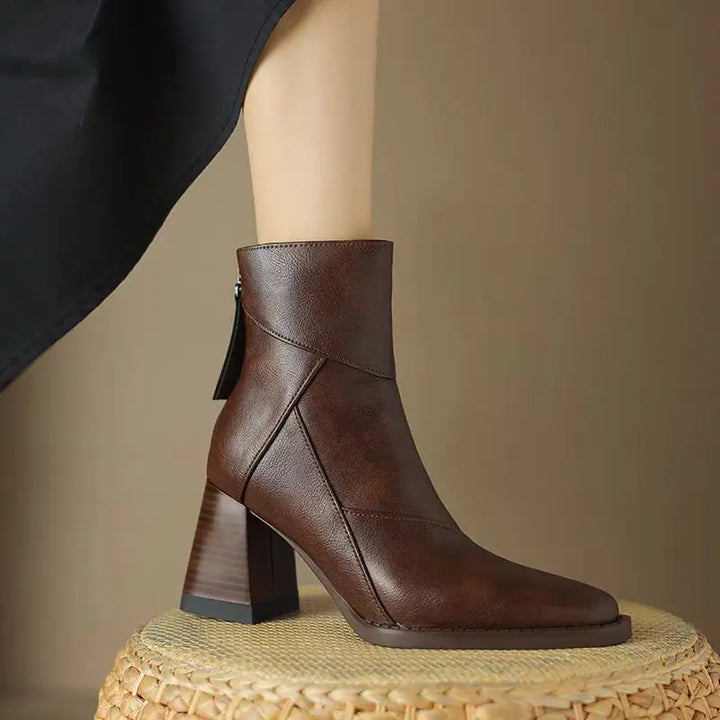 Eugénie – Orthopedic Square-Toe Ankle Boots with Back Zip