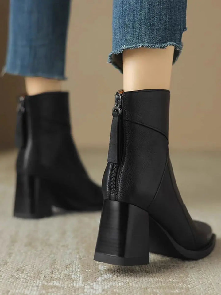 Eugénie – Orthopedic Square-Toe Ankle Boots with Back Zip
