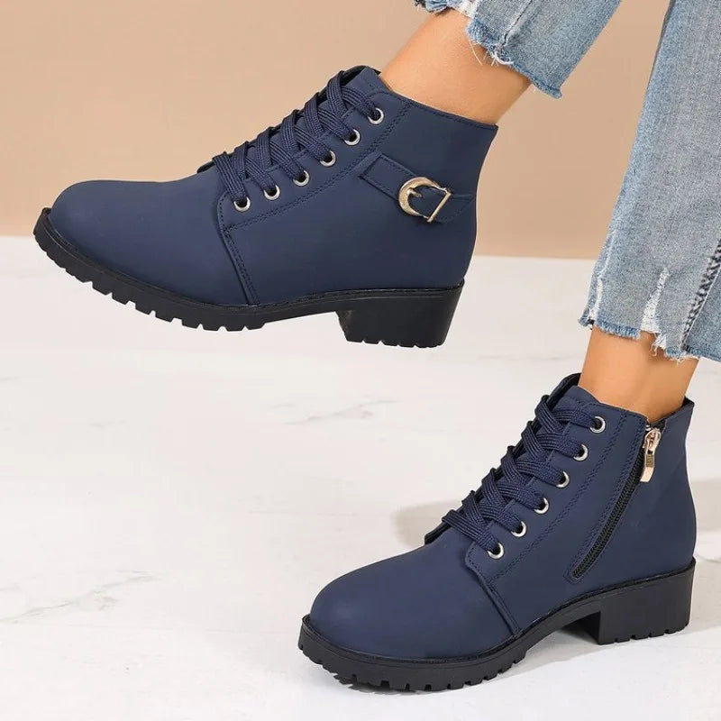 Solène – Lace-Up Combat Ankle Boots with Zip