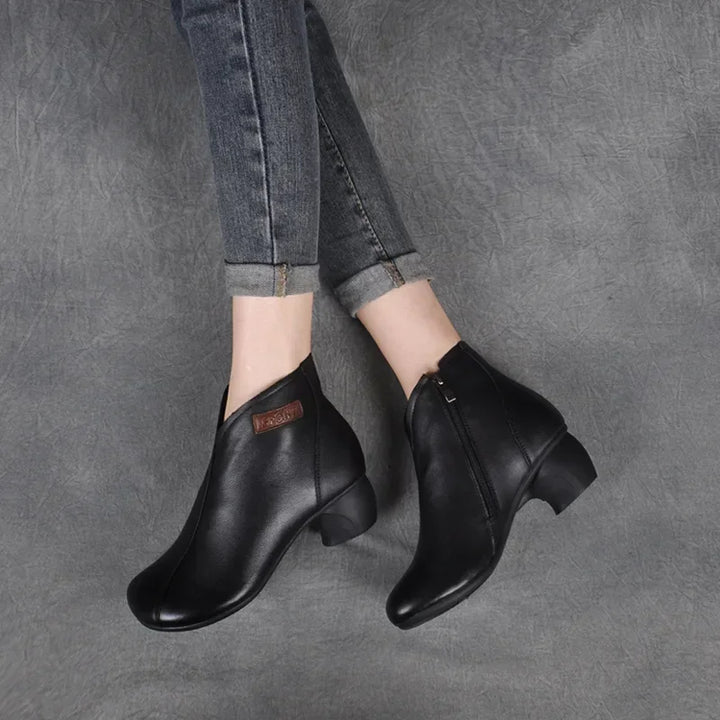Bérénice – Retro Leather Orthopedic Ankle Boots with Block Heel