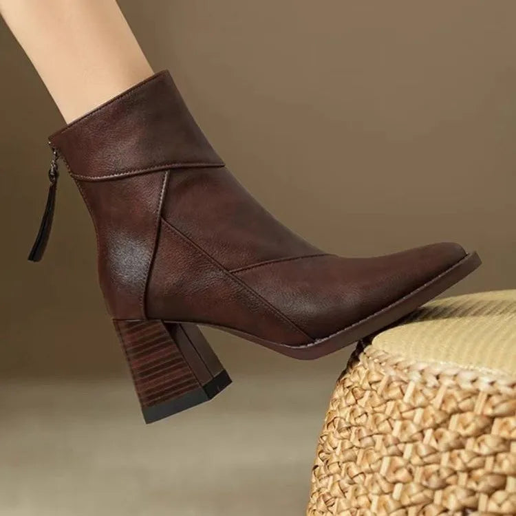 Eugénie – Orthopedic Square-Toe Ankle Boots with Back Zip