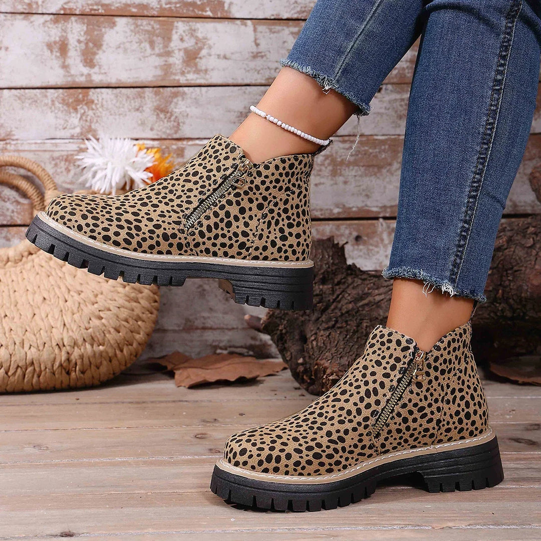 Ninon – Leopard Ankle Boots with Square Heel