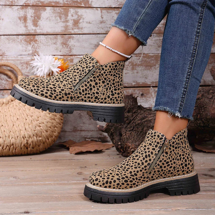 Ninon – Leopard Ankle Boots with Square Heel