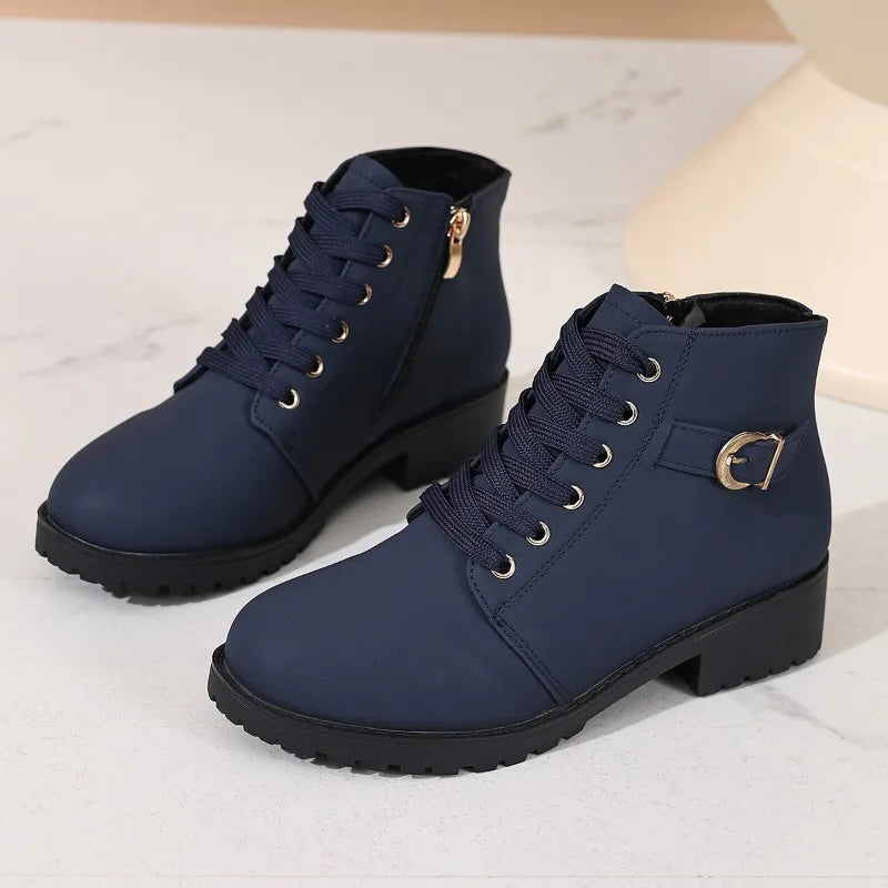 Solène – Lace-Up Combat Ankle Boots with Zip