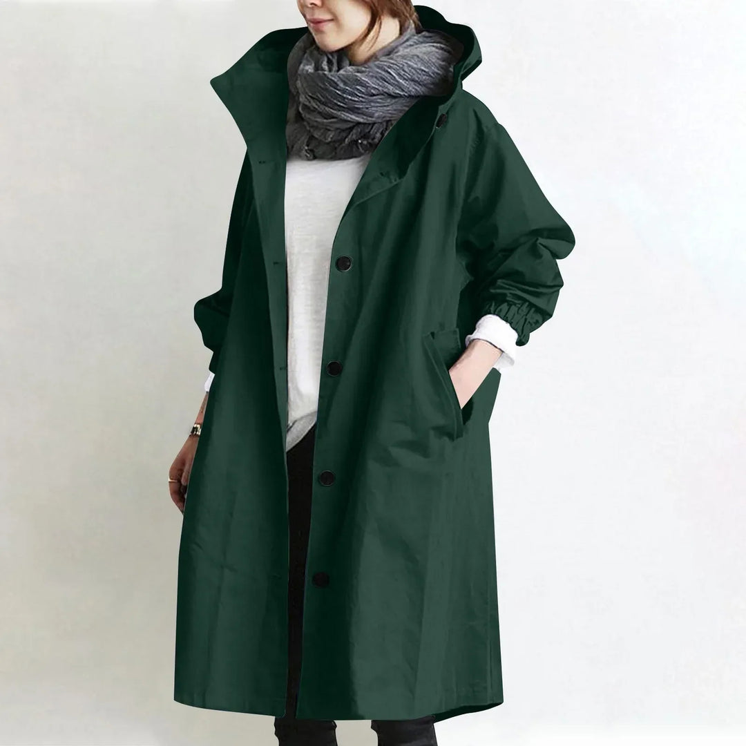 Dark Green Hooded Longline Trench Coat