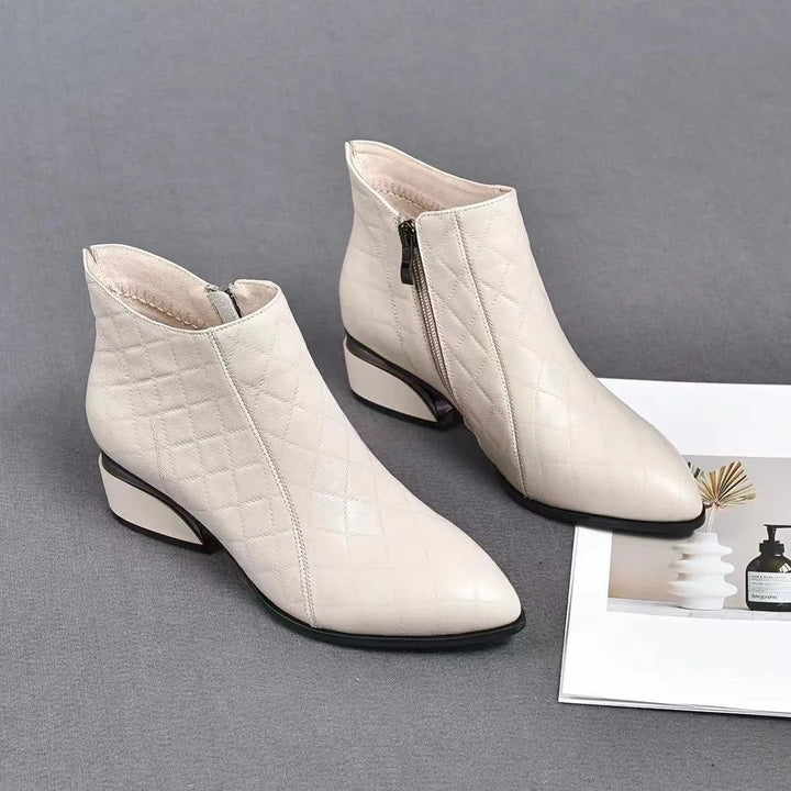 Apolline – Pointed-Toe Orthopedic Ankle Boots with Low Square Heel