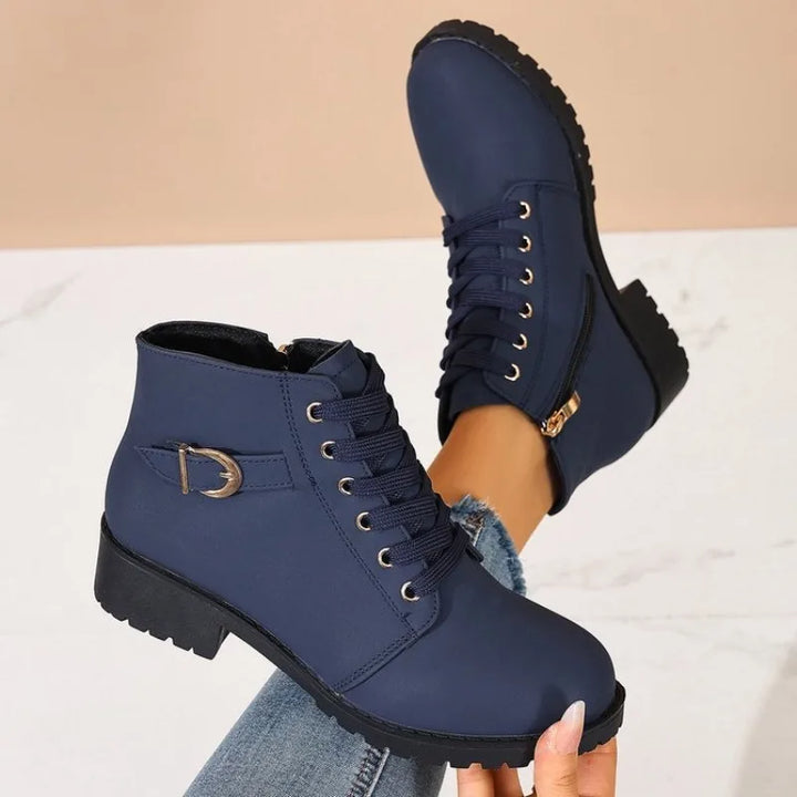 Solène – Lace-Up Combat Ankle Boots with Zip