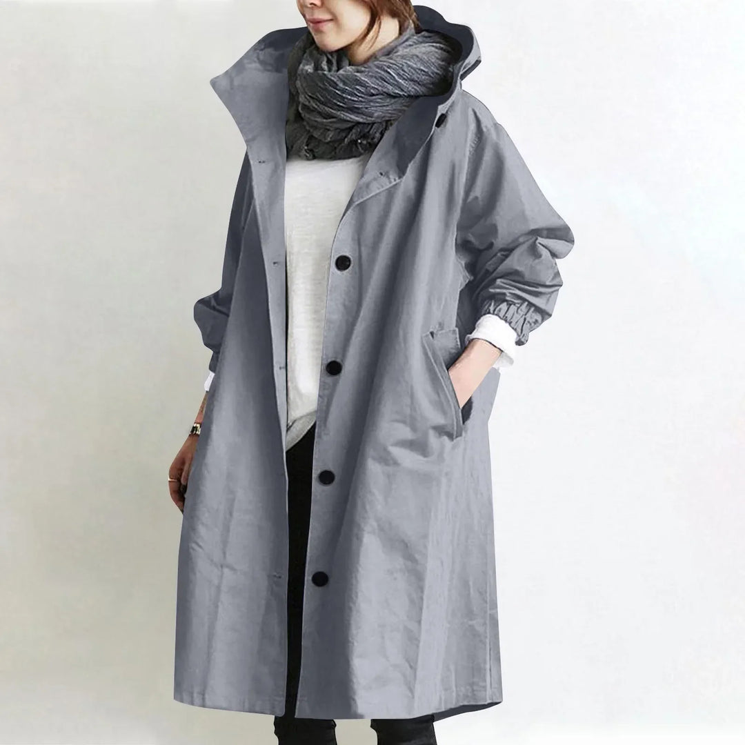 Light Gray Hooded Longline Trench Coat