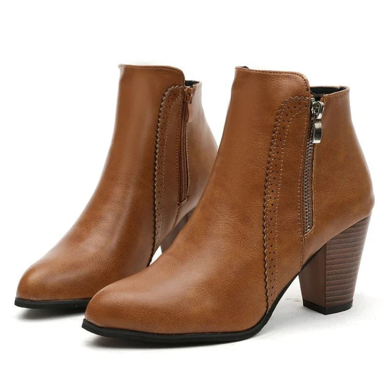 Margaux – Retro Ankle Boots with Square Heel and Zip