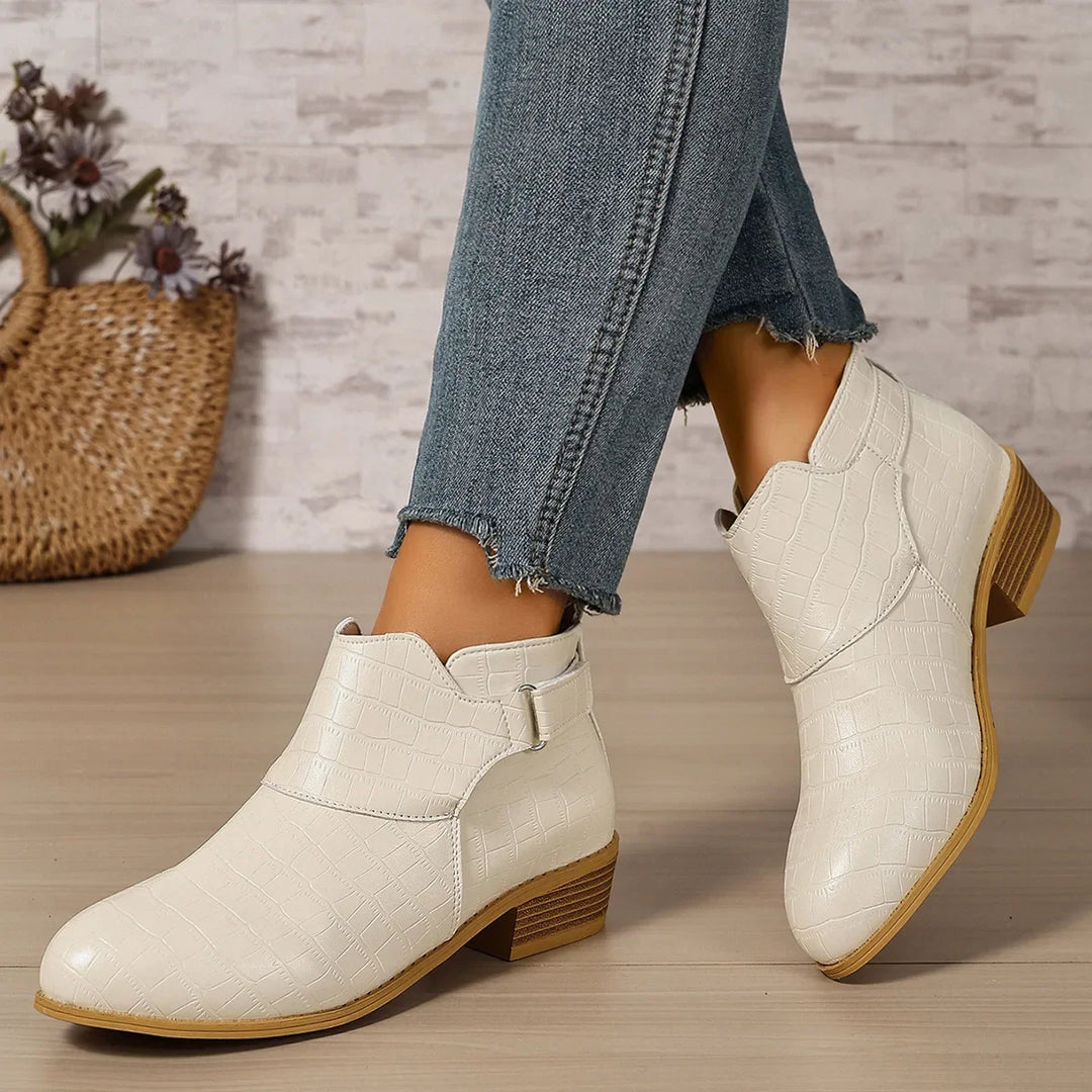 Maëlys – Croc-Effect Orthopedic Ankle Boots with Low Block Heel