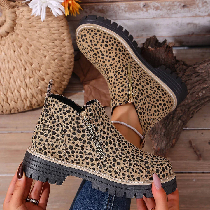 Ninon – Leopard Ankle Boots with Square Heel