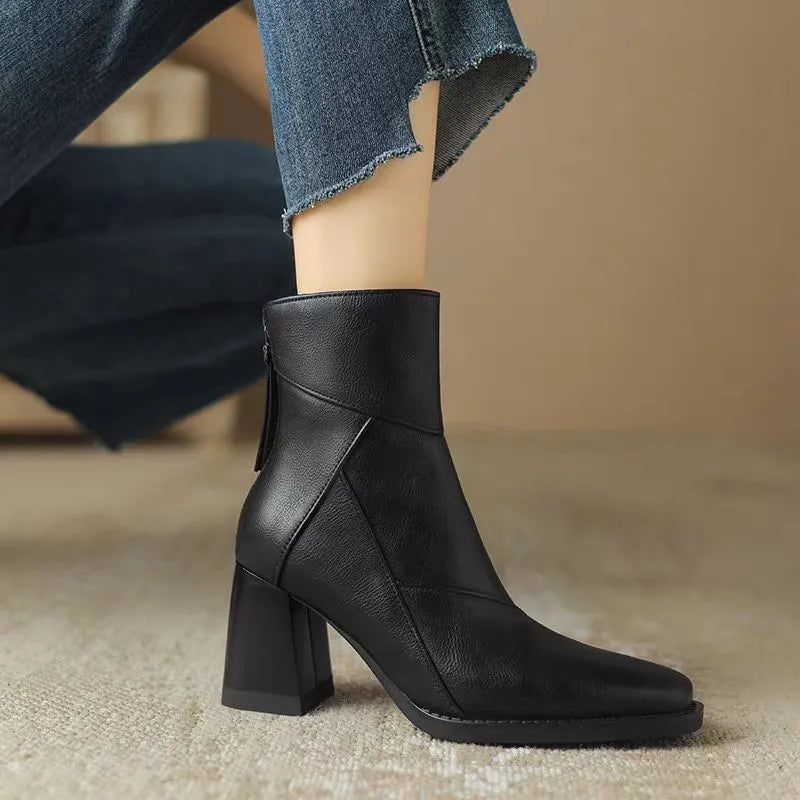 Eugénie – Orthopedic Square-Toe Ankle Boots with Back Zip