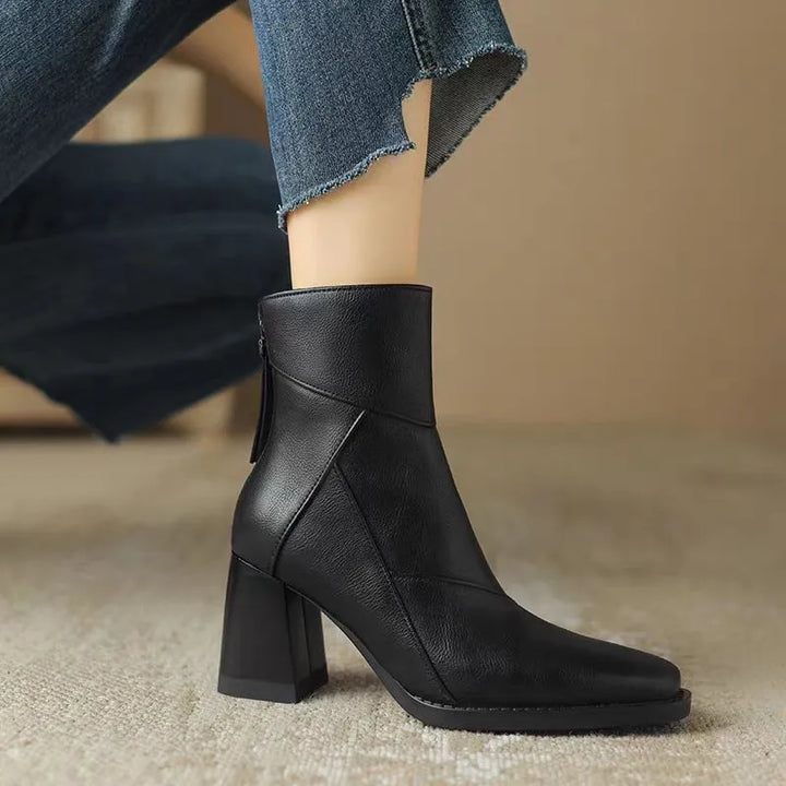 Eugénie – Orthopedic Square-Toe Ankle Boots with Back Zip