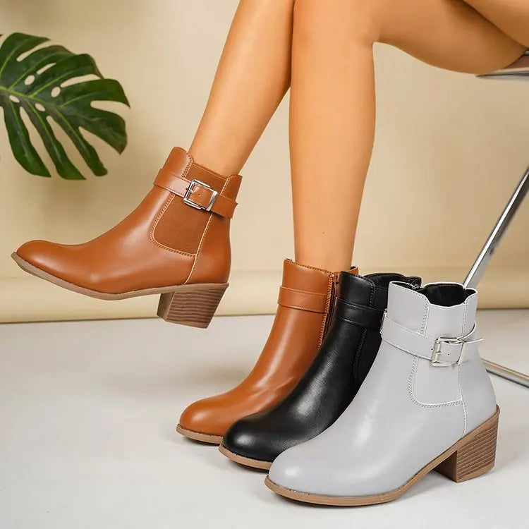 Joséphine – Buckle Ankle Boots with Square Heel