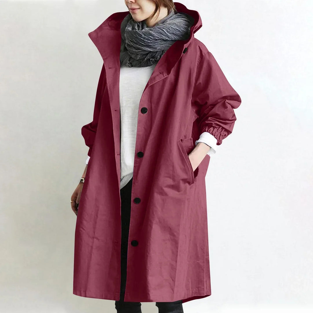 Wine Red Hooded Longline Trench Coat