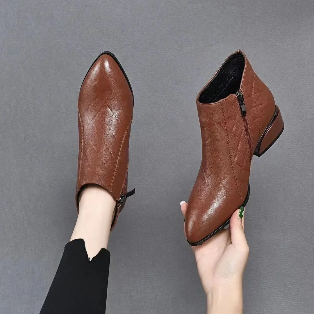 Apolline – Pointed-Toe Orthopedic Ankle Boots with Low Square Heel