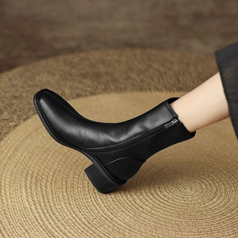 Joséphine – Square-Toe Orthopedic Ankle Boots with Block Heel