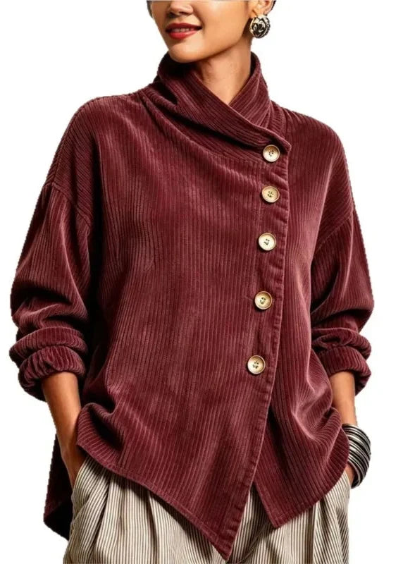 AMBER | Corduroy button-up top - Burgundy
