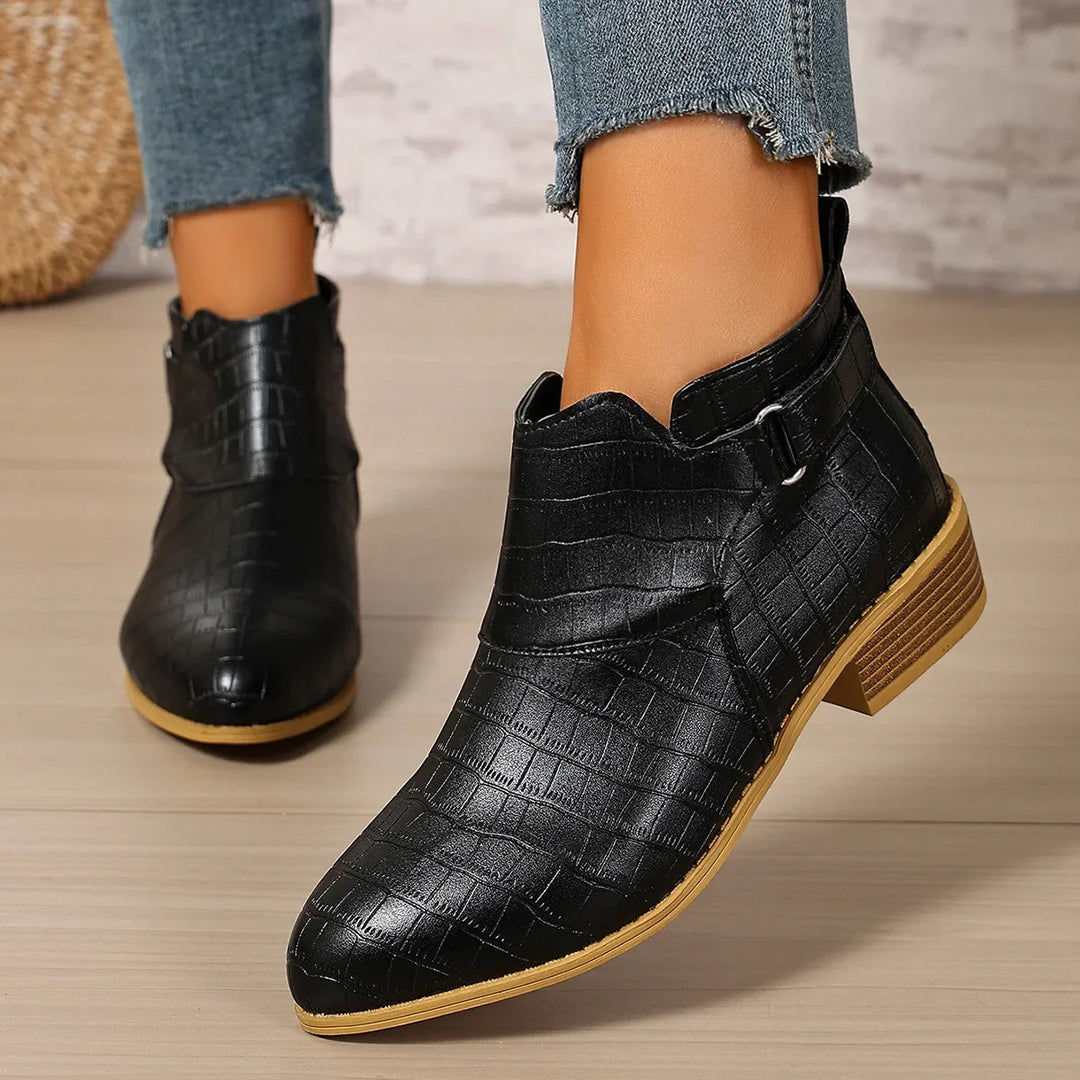 Maëlys – Croc-Effect Orthopedic Ankle Boots with Low Block Heel