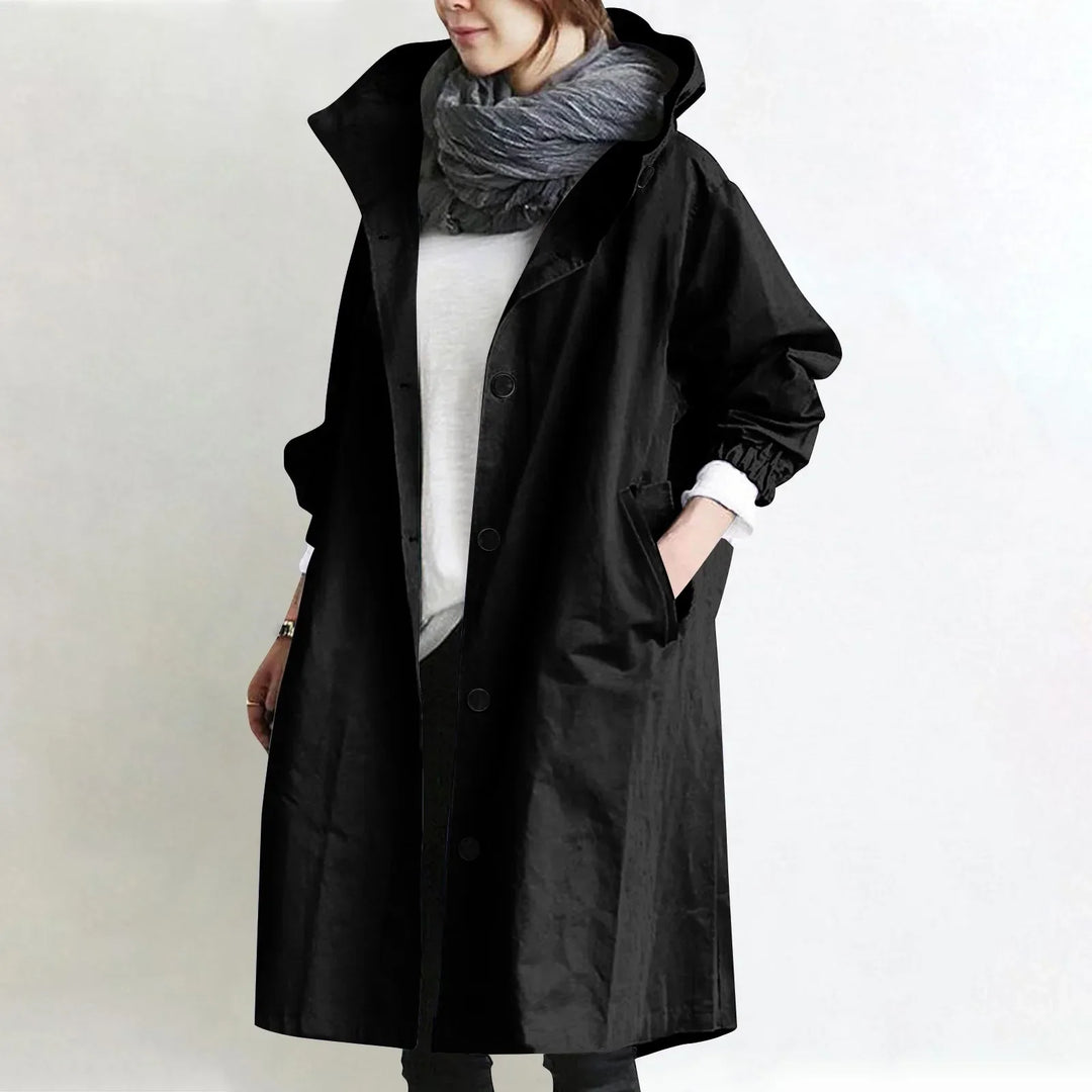 Black Hooded Longline Trench Coat